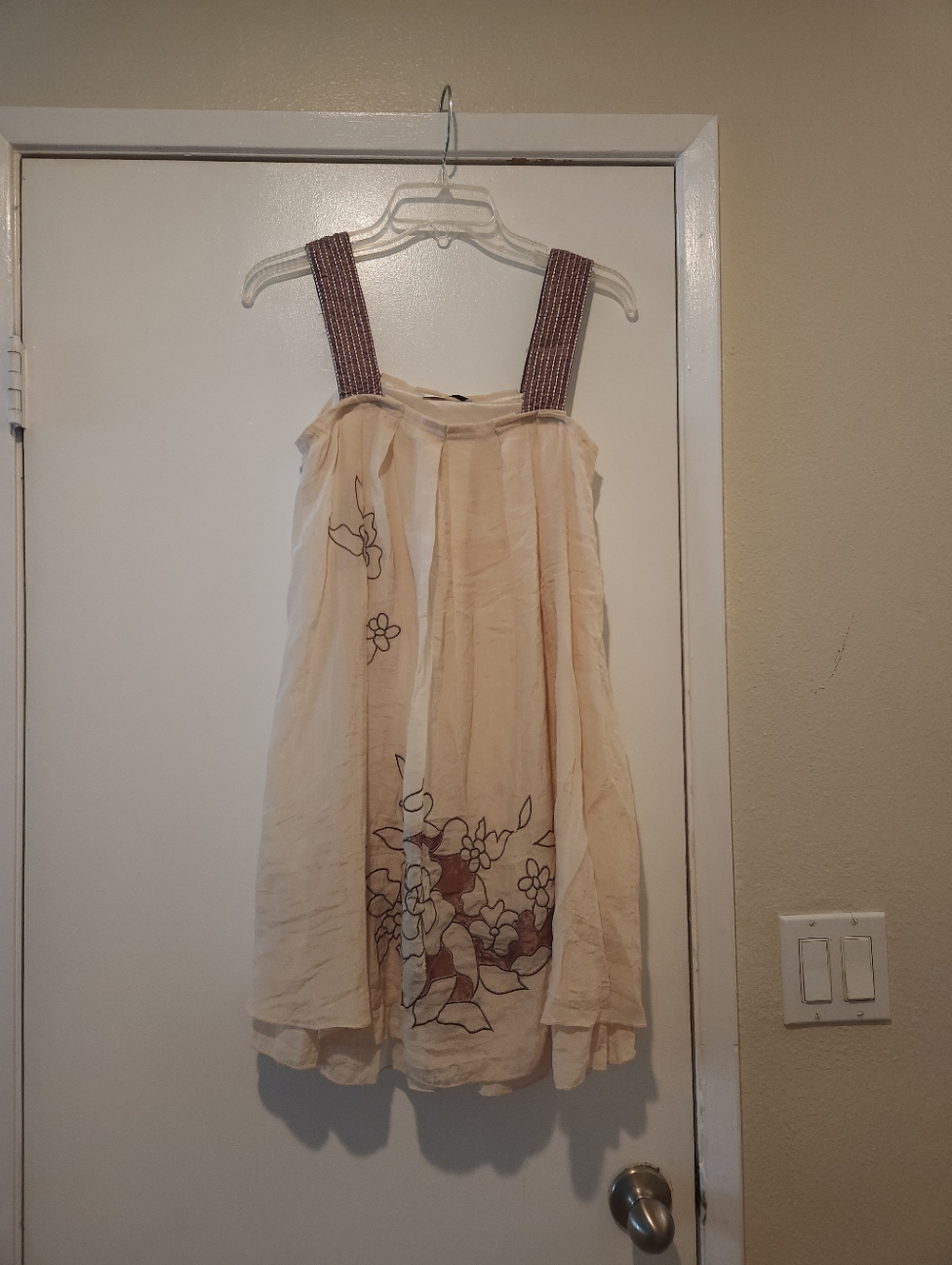 Womes Cream Floral Sundress with Brown Straps